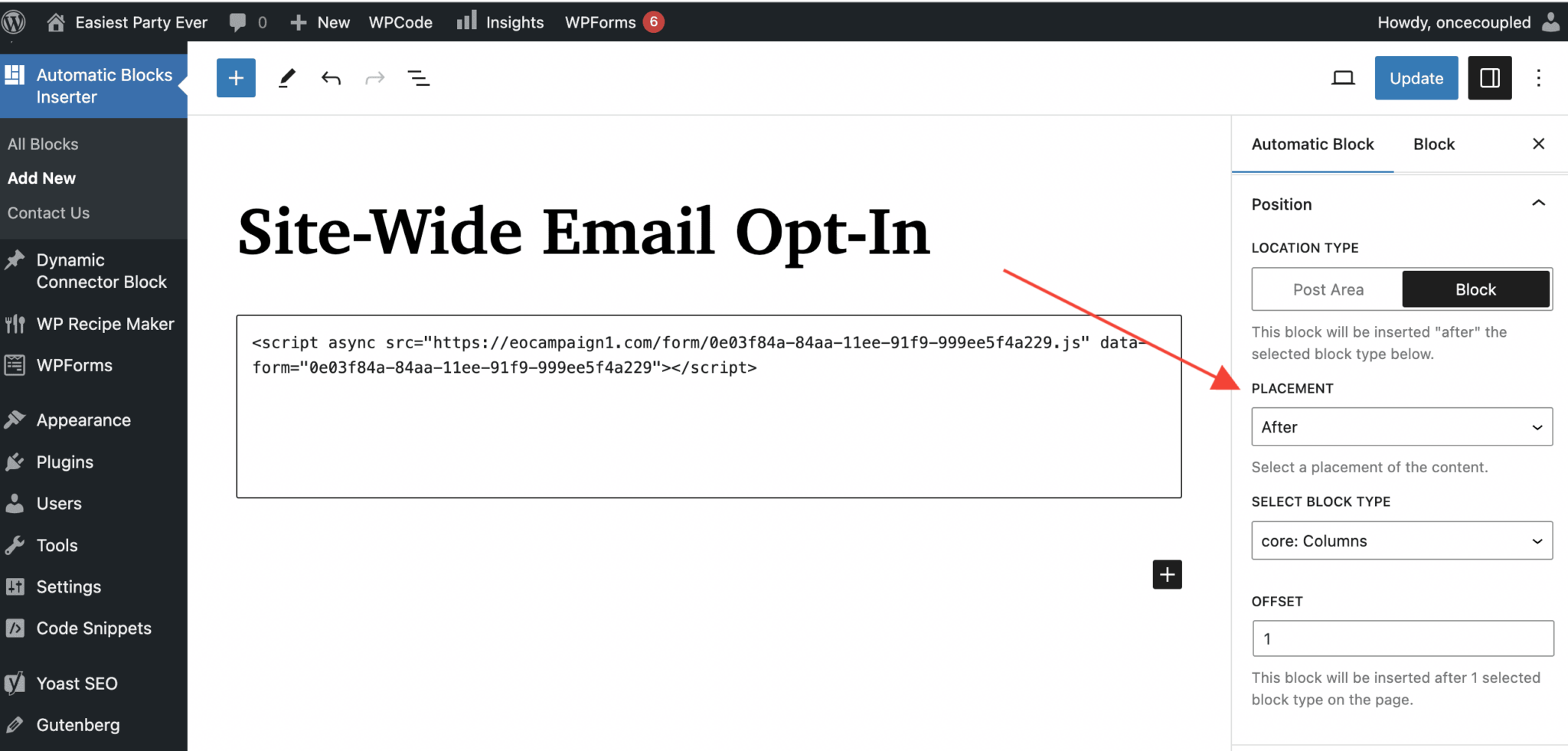 How to Bulk Insert a Site-Wide Email Opt-In using Automatic Block ...